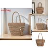 Simple Color Blocking Ripple Pattern Women Woven Tote Bag For Casual Daily Use