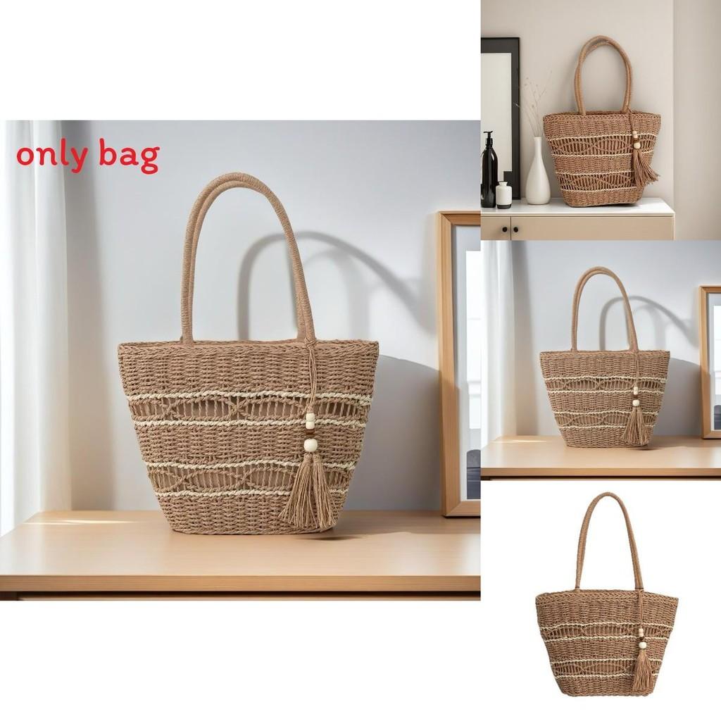 Simple Color Blocking Ripple Pattern Women Woven Tote Bag For Casual Daily Use