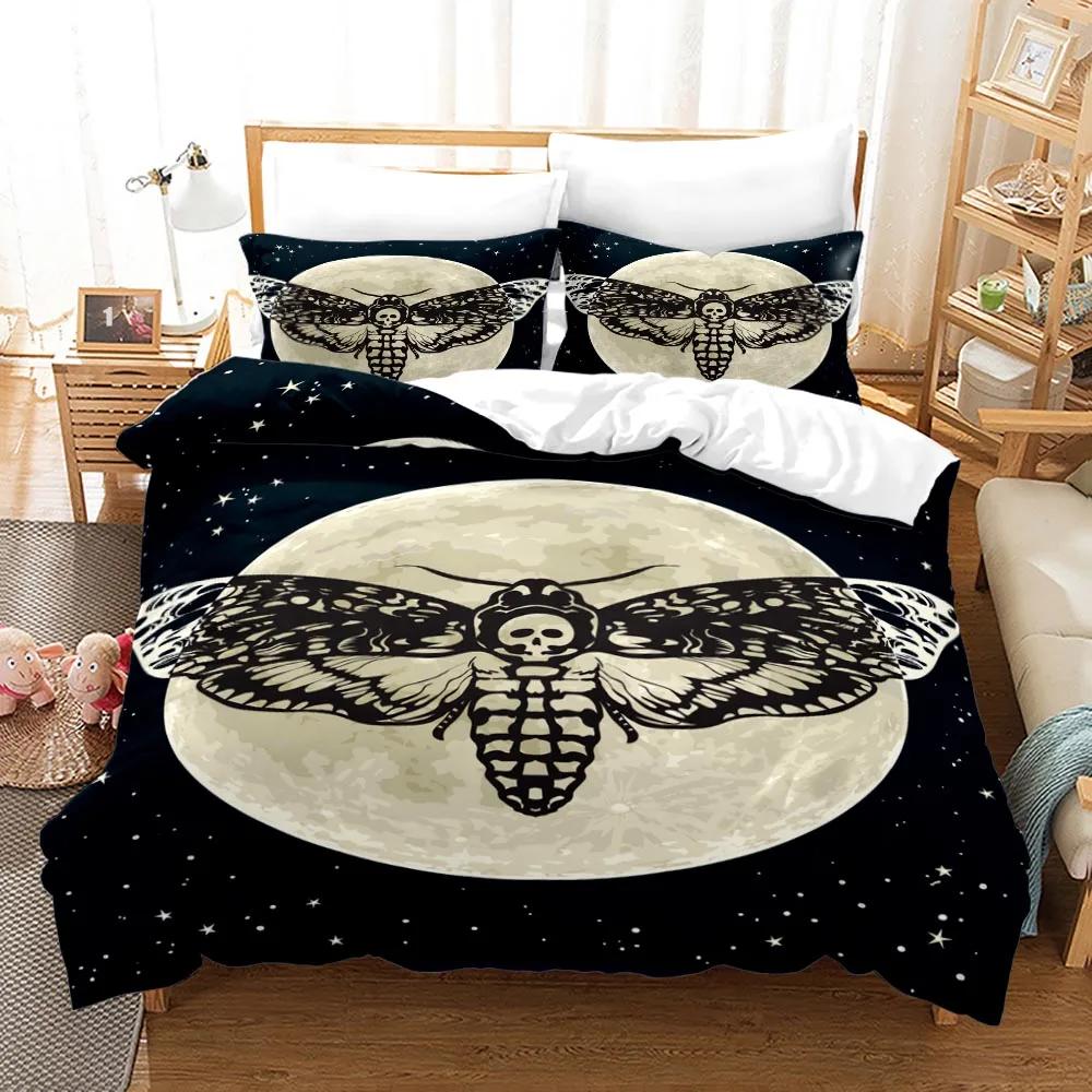 Death Moth Crow Duvet Cover Set Queen Size Phase Space Comforter Cover for Boys Abstract Exotic Aesthetic Bedding Set Dark Art
