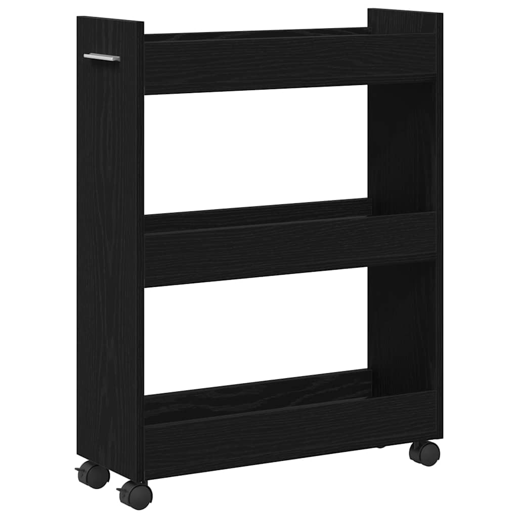 Black Oak Effect Cabinet with Wheels 60 X 22 X 79 Cm