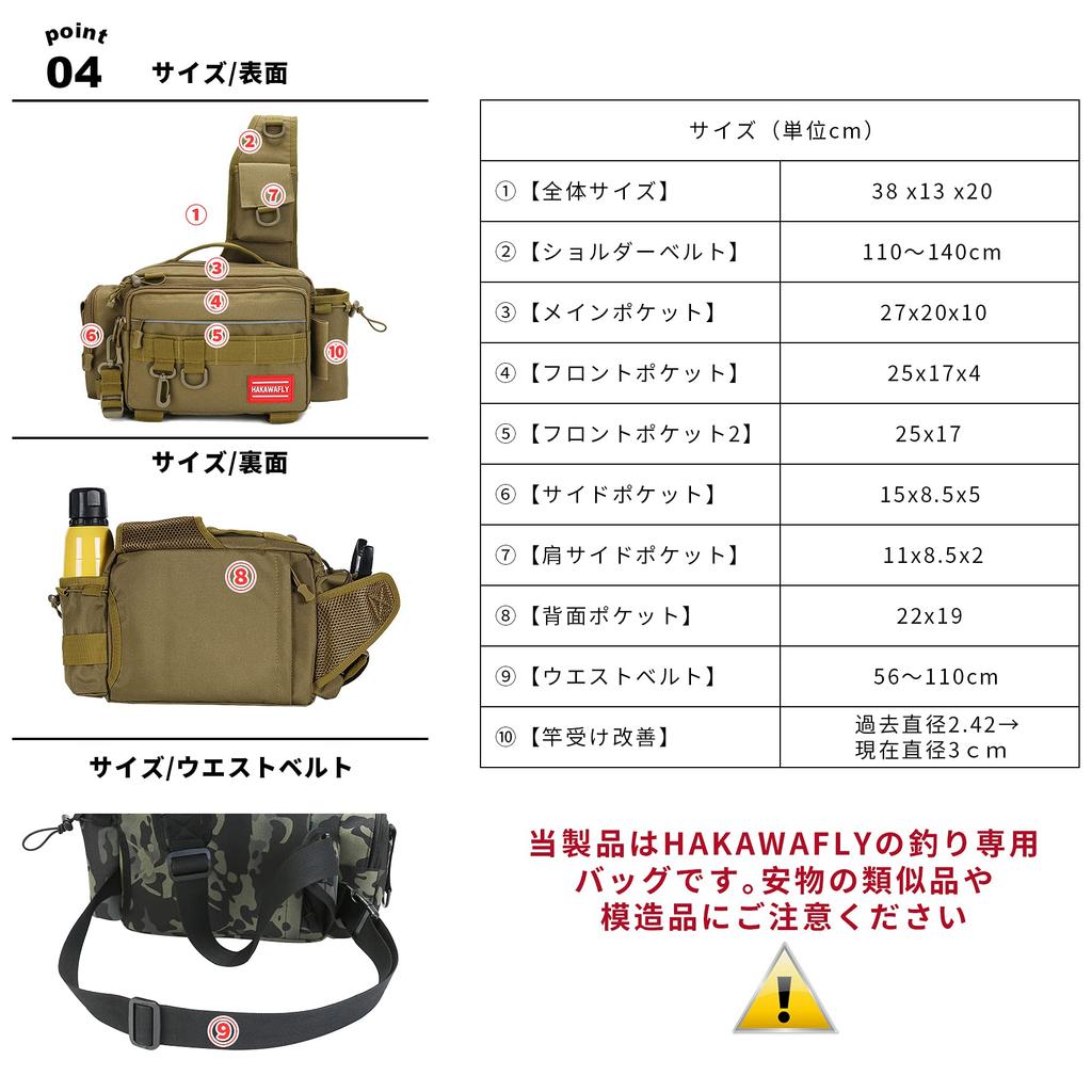 HAKAWAFLY 5-Way Fishing Bag with Two Rod Straps and Five Carabiners, Waterproof Fishing Tackle Bag, Multifunctional, Large Capacity, Run and Gun Bag