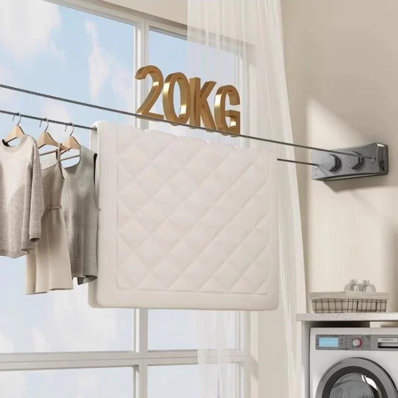 5.1m Retractable Double Line Clothes Hanger Laundry Drying Clothesline Stainless Steel Cloth Rack Wall Mounted Washing Clothes