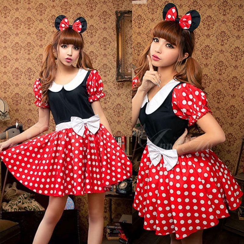 Elegante Costume Sexy da Donna Adulta con Personaggio Minnie Mouse a Pois per Halloween