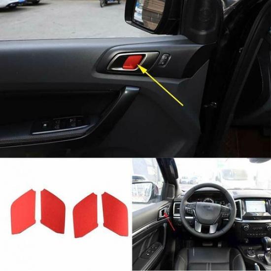 Aluminum alloy 4pcs Red Inner Door Bowl Cover Trim For Ford Ranger 2015-
