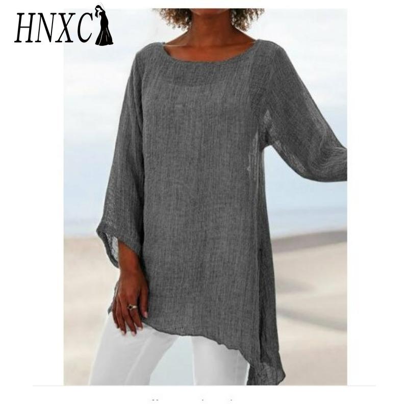 

HNXC Женские модные повседневные блузки и рубашки с принтом однотонного цвета с круглым вырезом XXXXXL серый