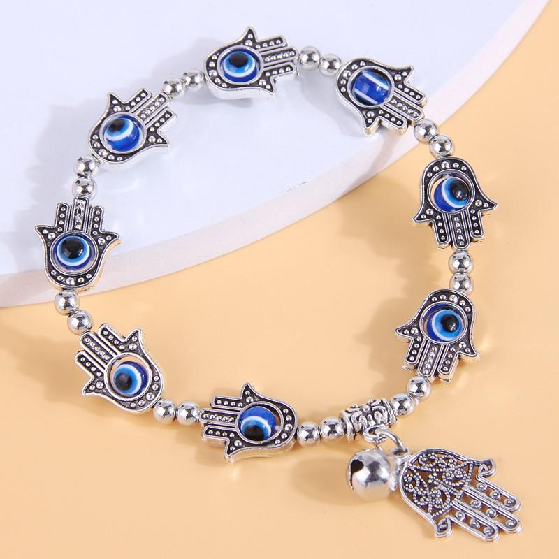 

Blue Eye Bracelet Vintage Ethnic Style Fashion Hand Jewelry Silver Alloy for Women Daily Wear Gift серебряный