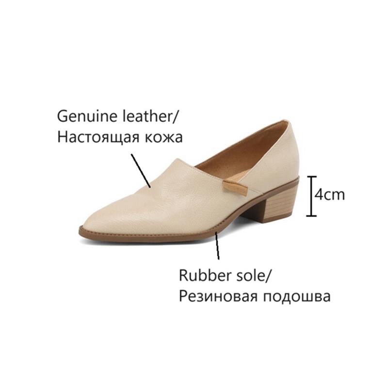 Fashion NEW Spring Women Loafers Pointed Toe Chunky Heel Shoes Genuine Leather Shoes for Women Concise High Heels Slip-on Women Pumps