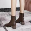 Short Boots Women's High Heel Thick Heel New Boots Soft Leather White French Square Head Autumn and Winter Velvet Medium Tube Thin Boots