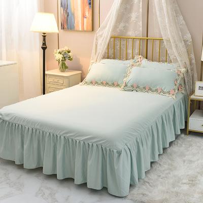 Pink Cool Ice Silk Bed Skirt Single Piece Bedspread Hollowed Out Lace Pillowcase Non Slip with Strap Solid Colour Lace Bed Sheet