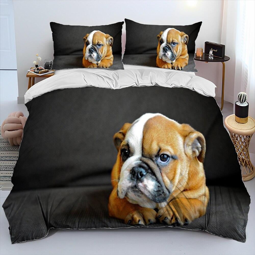 Three-Piece Digital Printing 3D Cute French Pit Bull Pet Puppy Quilt Cover Bedding Order