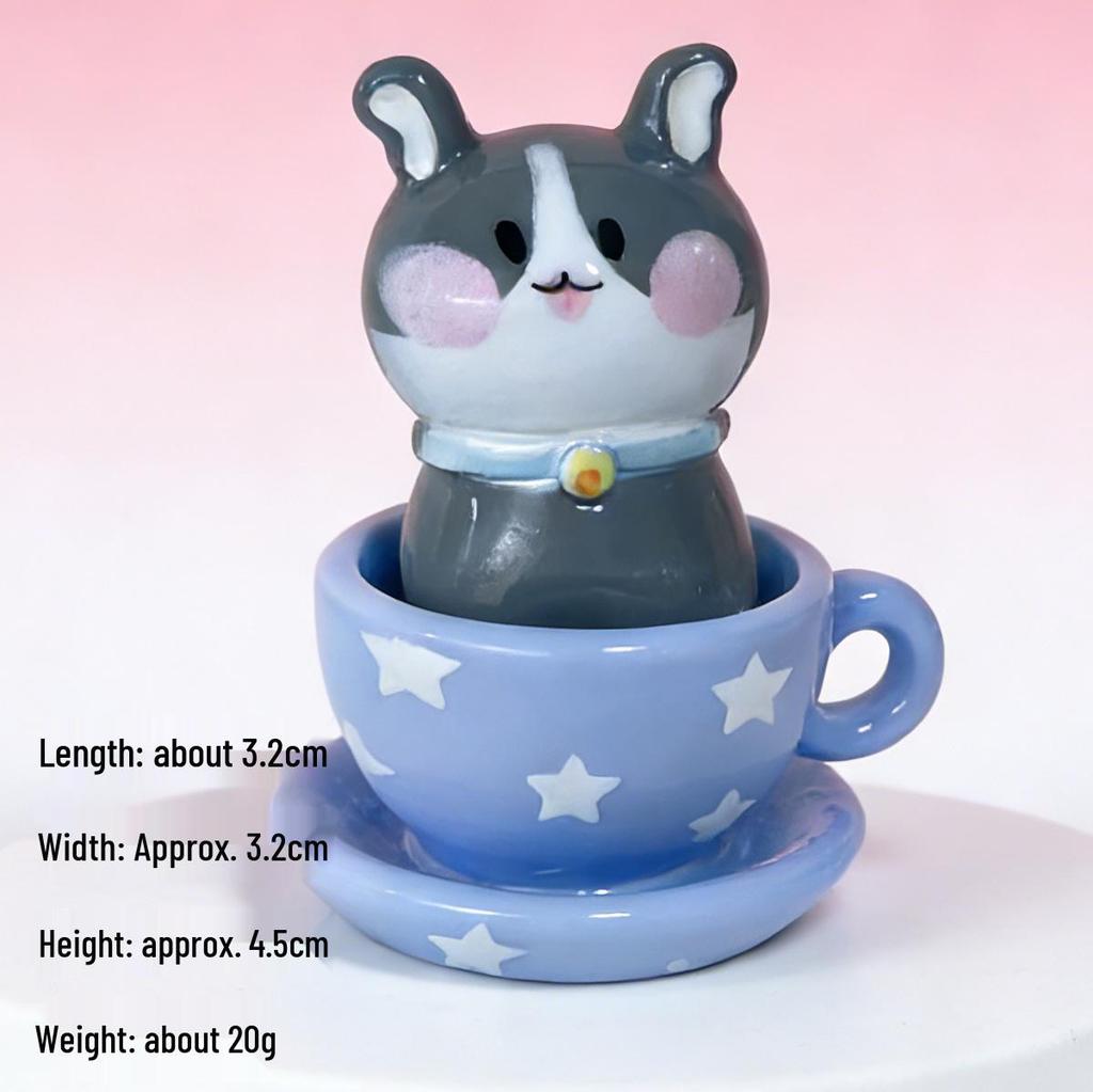 Shin-chan Cute Pet Tea Cup Ornament: Cartoon Cat & Dog Resin Figurines