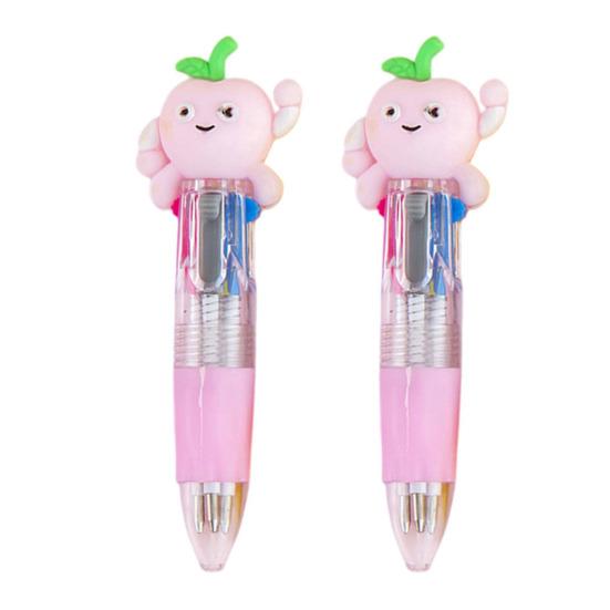 

2Pcs Retractable Ballpoint Pen 4-Color Cartoon Mini Oil-Based Pens for Students Smooth Writing Fun School Supplies Classroom Prize for G