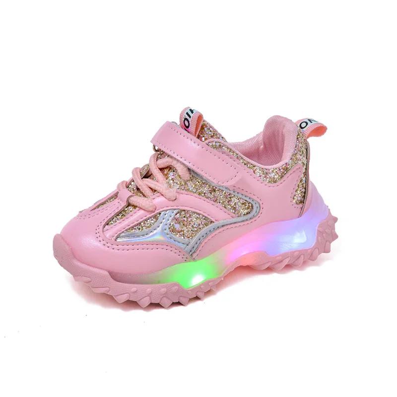 New Girl Sneakers Fashion Comfort Child Shoes Anti Slip Soft LED Lights Boy Shoes Trendy Spring Girl Shoe Simple Casual Shoe