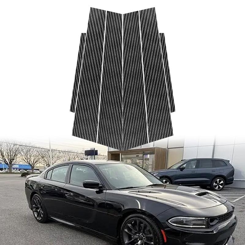 6 szt. dla Dodge Charger 2011-2023 Efekt włókna węglowego Osłona listwy słupka środkowego okna drzwi samochodu
