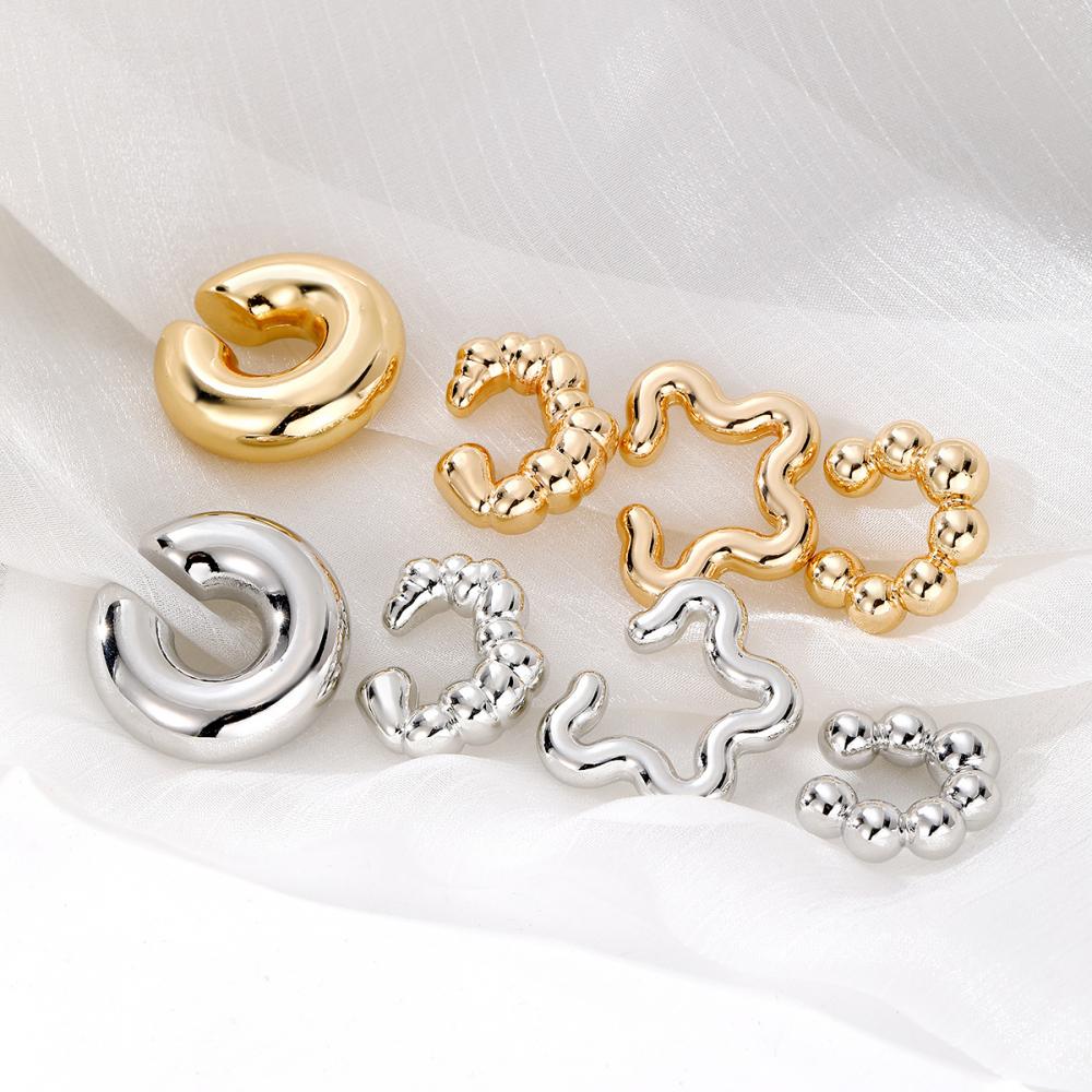 Punk Gold Silver Color Resin Clip Earring for Women Geometric Round Bead No Piercing Fake Cartilage Ear Cuff Jewelry Accessories