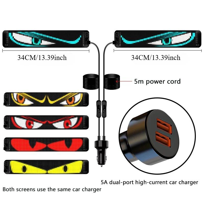 2PCS Devil Eyes Light for Cars, 10.2 X34.8cm Programmable Flexible LED Display Soft Screen Devil Eyes Light