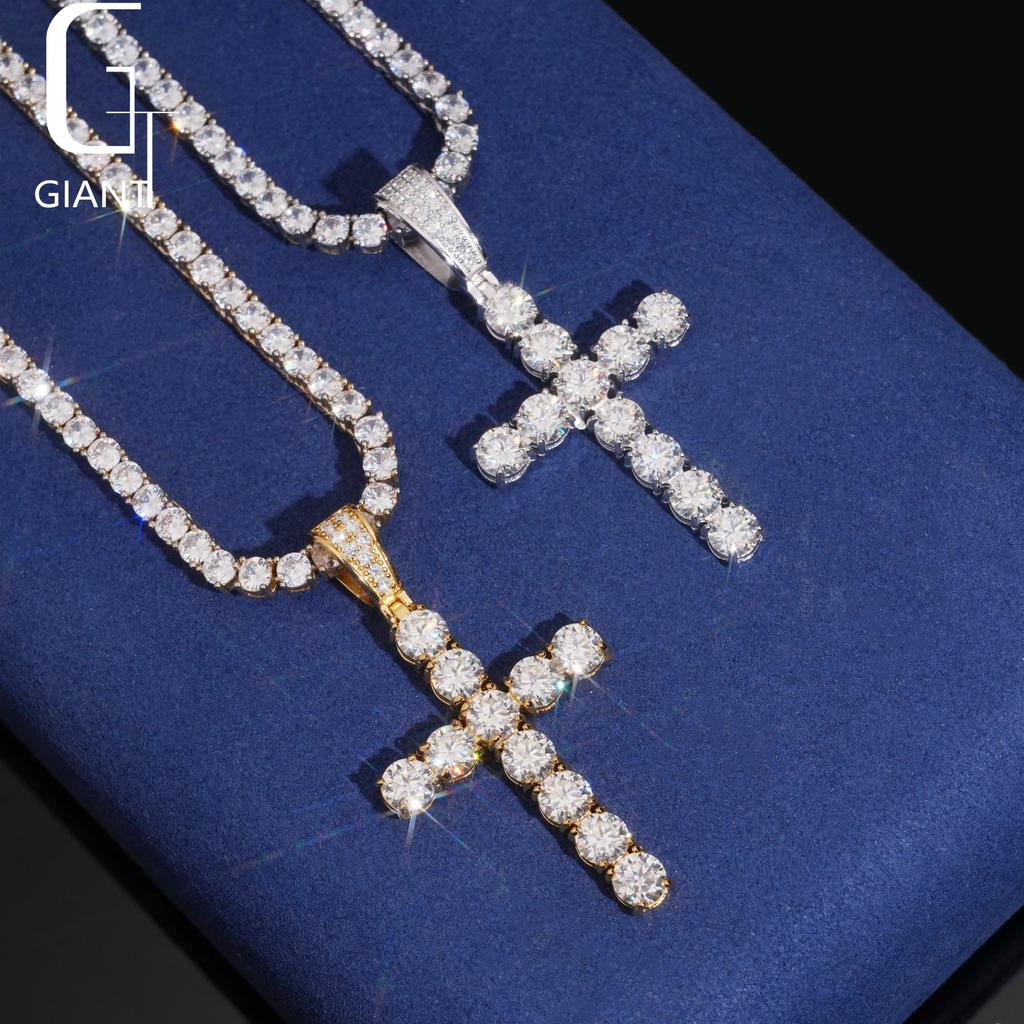 Us Local Stock Warehouse Hip Hop Jewelry Gold Plated S925 Sterling Sterling Silver Charm Moissanite Cross Pendant
