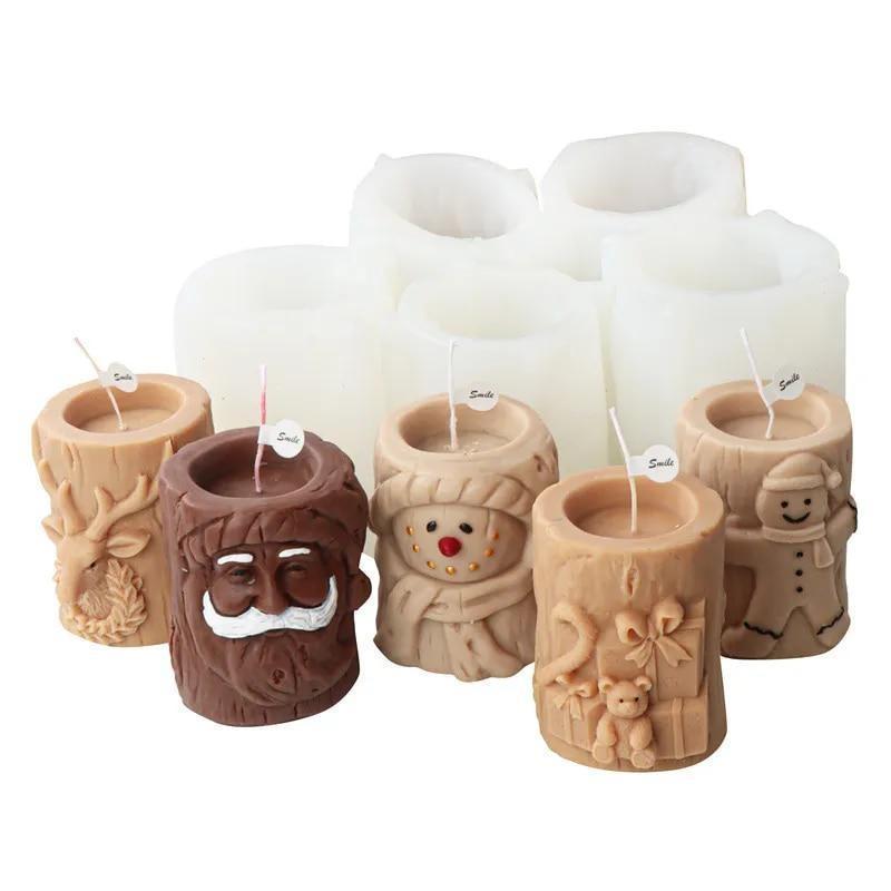 Creative 3D Tree Stump Christmas Tree Candle Silicone Mold Elk Snowman Tree Stump Silicone Mold Christmas Decoration Mold Gifts