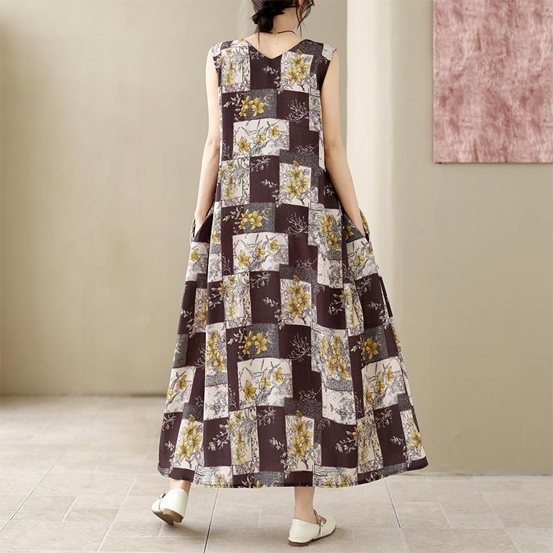 DIMANAF Nuevo 2026 Mujer Tallas Grandes Verano Playa Maxi Dama Vestido Largo Holgado Oversize Estampado Floral Vestido de Sol Ropa Chaleco Sin Mangas