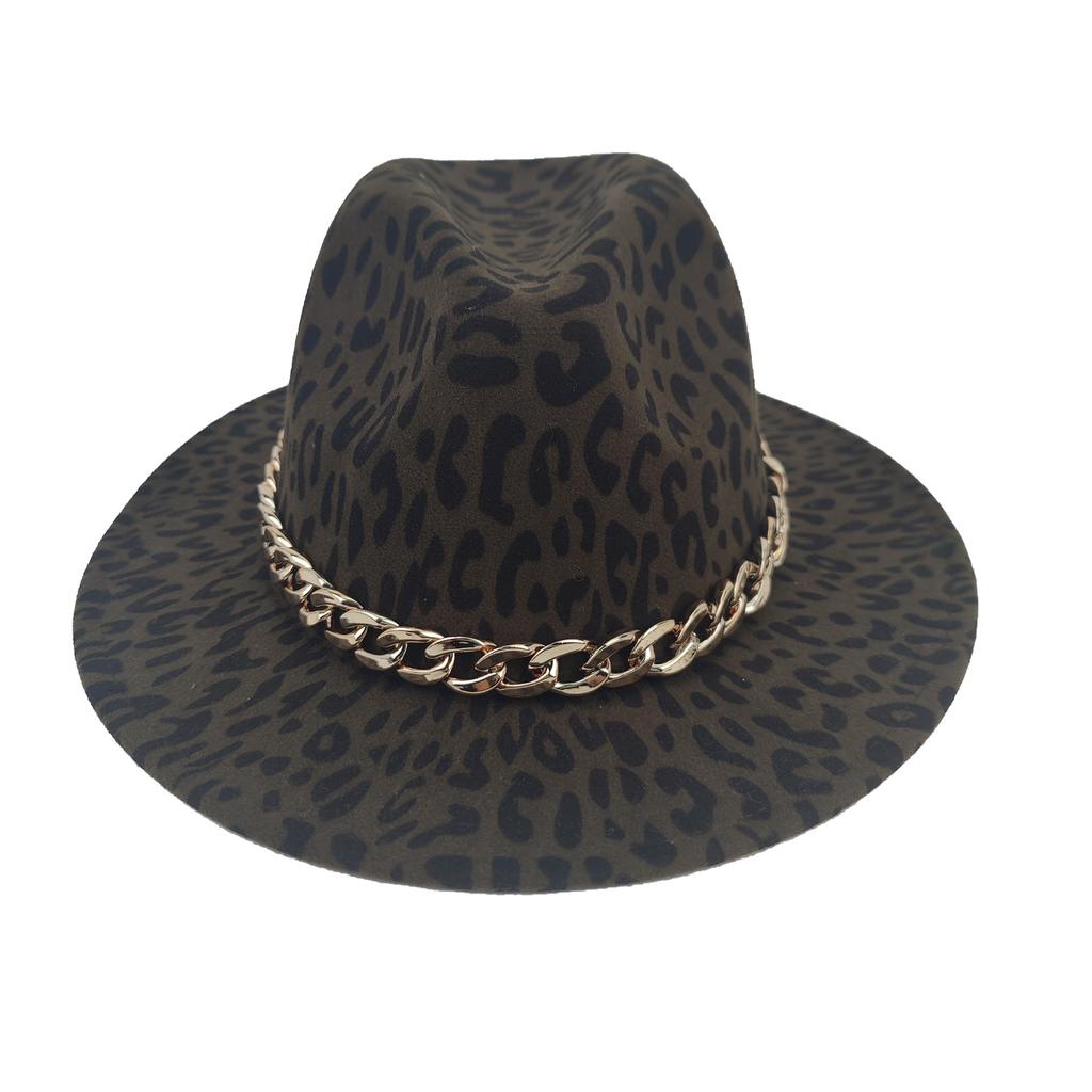 British Woolen Leopard Print Top Hat Men'S And Women'S Jazz Hat Flat Edge Hat Big Eaves Hat