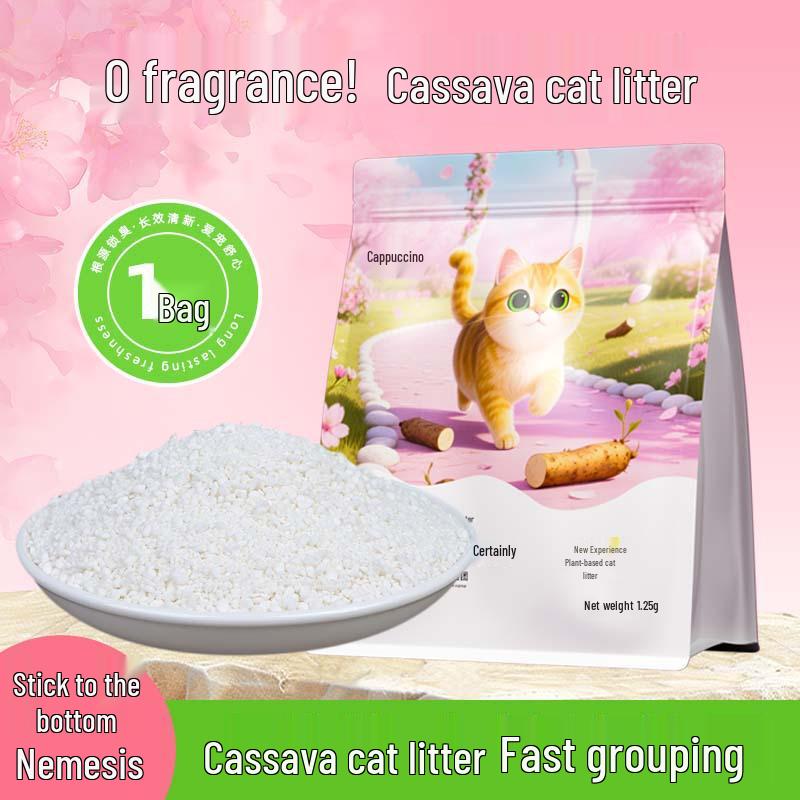 Low Dust, Non-Stick Cassava Cat Litter for Odor Control - Pure Plant-Based Formula