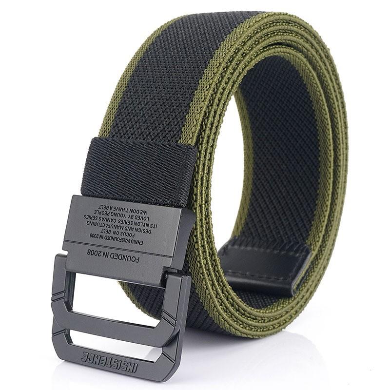 

Double Loop Buckle Elastic Canvas Thin Narrow Waist Band Trendy Knitted Trousers Belt 120cm