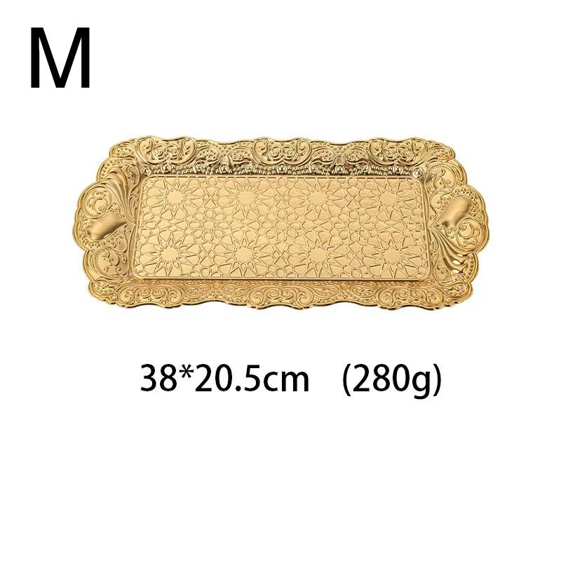 Rectangle-Carved Design Metal Cake Tray With Exquisite Plate Engraving Flower Golden Food Fruit Tray For Home Wedding Decoration