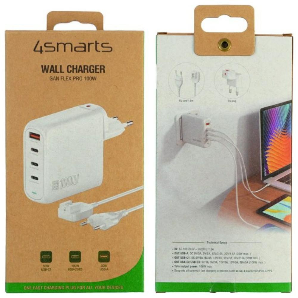 Ładowarka sieciowa 100W 4smarts 3xUSB-C/1xUSB-A Biała