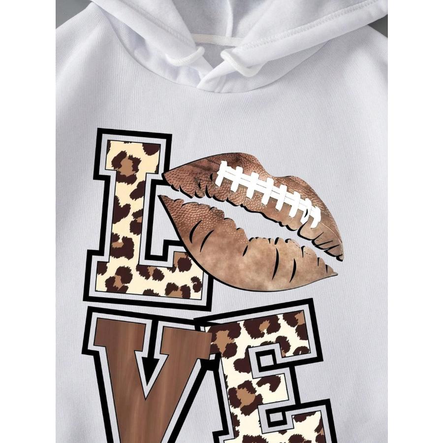 Leopard Lip Love Letter Graphic Print Hooded Woman Fashion Casual Hoodies Simple Loose Hoody Autumn Street Fleece Clothes