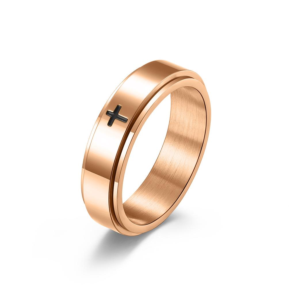 European and American Minimalist Cross Rotatable Decompression Stainless Steel Ring Relieves Anxiety Titanium Steel