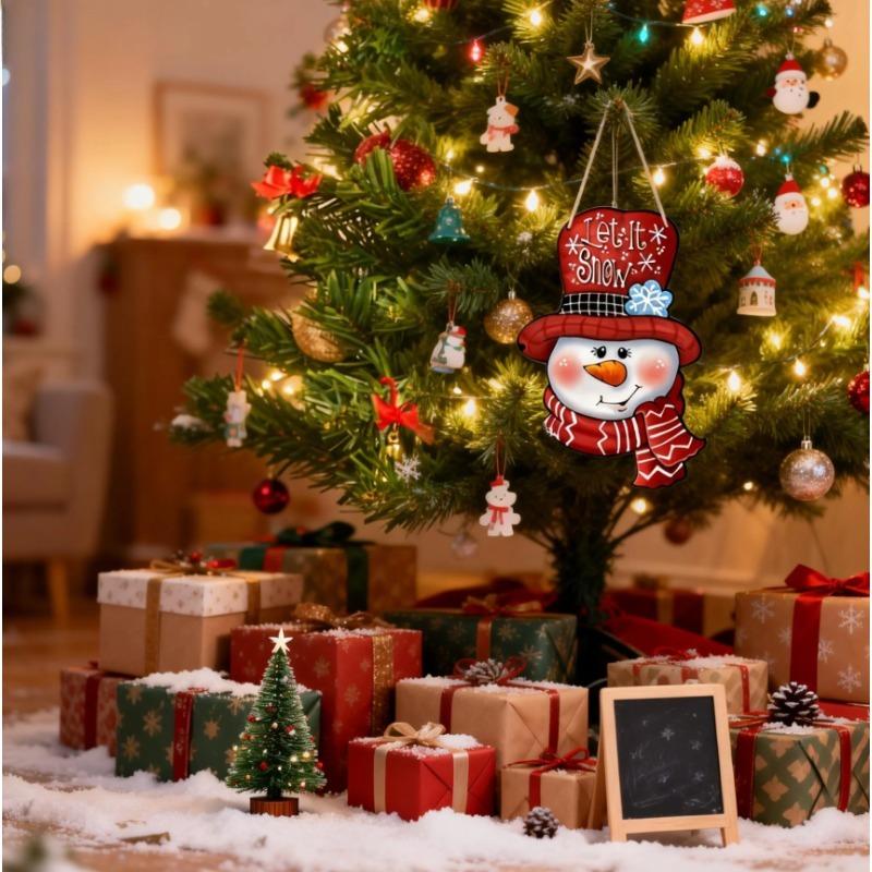 1pc Three-dimensional Christmas snowman wooden pendant holiday party porch decoration hanging wood chip hanging ornament