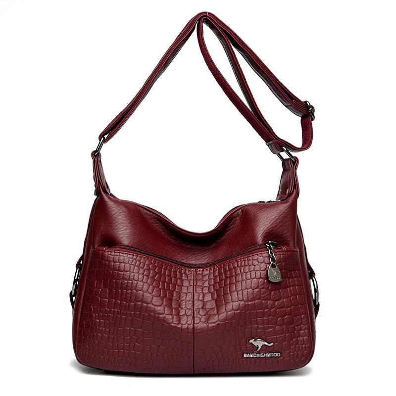 Middle Aged Women's Crossbody Bag New Stone Pattern Small Square Bag Style Simple and Fashionable One Shoulder Crossbody Bag