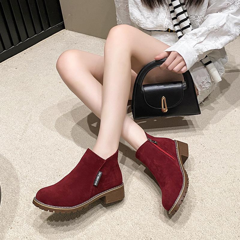 2025 new square heel thick heel one pedal women's shoes autumn and winter Martin boots women's large size women's shoes