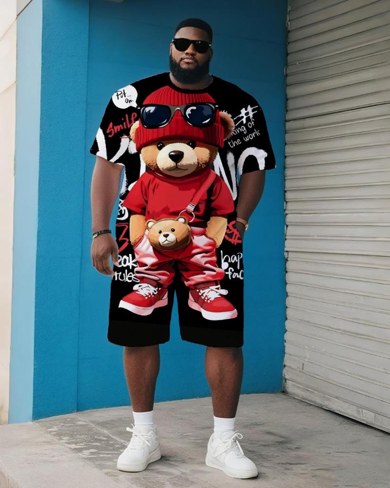 Ensemble Deux Pièces T-shirt à Manches Courtes + Short pour Homme Grande Taille S-9XL Motif Panda Dessin Animé