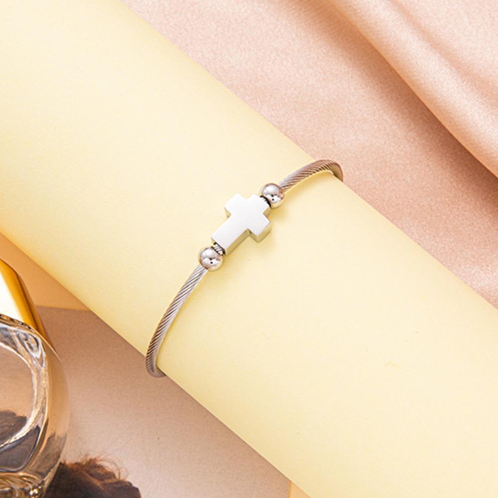 Silver Cross Charm Bracelet Adjustable Couple Bracelet Trendy Religious Bracelet  for Women
