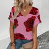 Summer Leisure V-neck T-shirt Women's T-shirt Retro Flower Pattern Print Fashion Print T-shirt Elegant Short Sleeved T-shirt