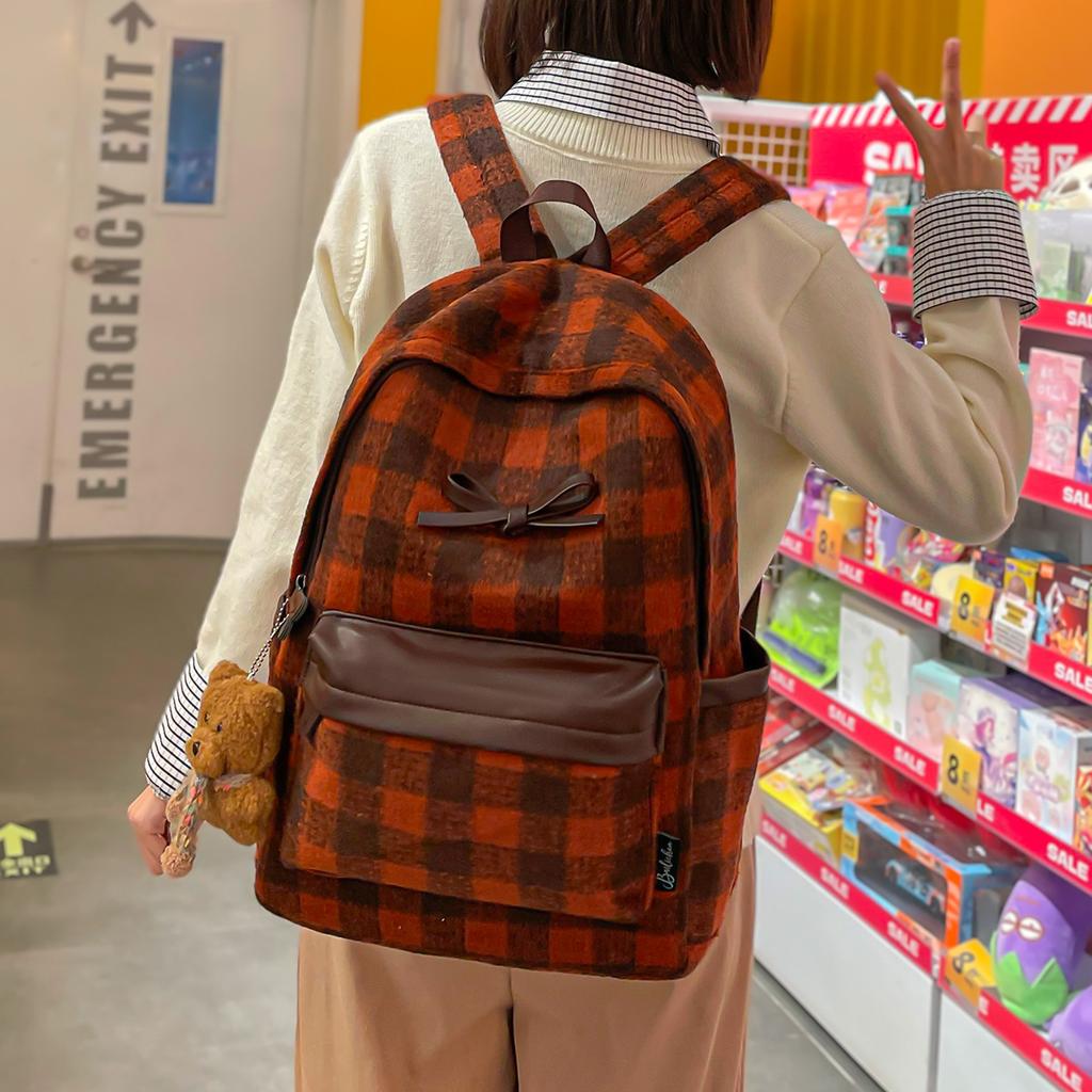 Schultasche Japanisch Retro Schultasche Weiblich Studentenmode Karierter Rucksack Einfach Große Kapazität Mittelschüler Computer Rucksack