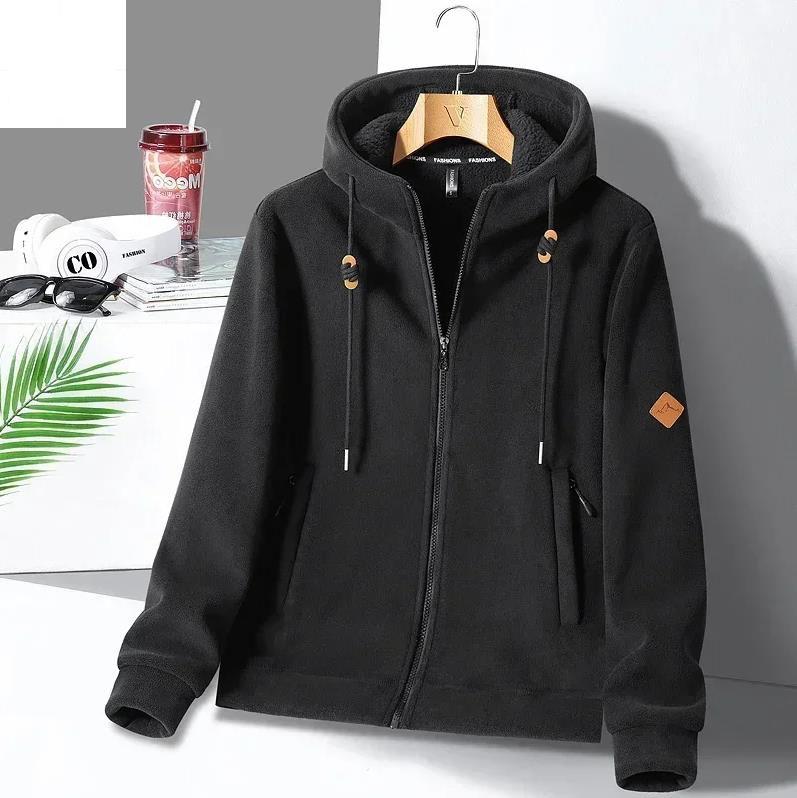 Winter Warm Cashmere Jacket Men's High-end Fleece-lined Thickened Hoodie Coat Casual Women's Outdoor Camping Cold-proof Jacket