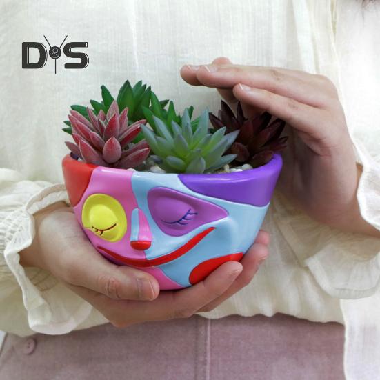 Abstrakter Regenbogen Kopf Pflanztopf Einzigartiger Gesichts-Pflanztopf Hohe Haltbarkeit Innen Außen Bunter Lustiges Gesicht Blumentopf Dekoration