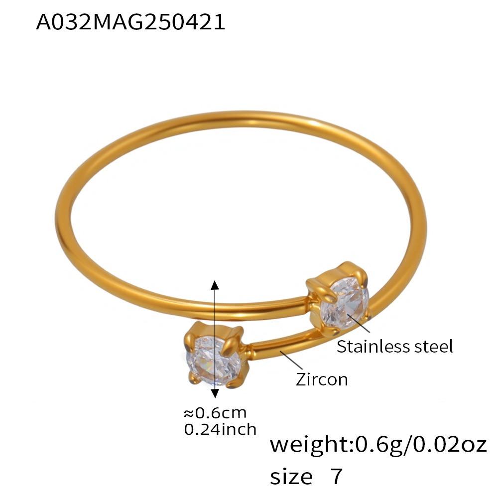 Heart-shaped Zircon Female Stainless Steel Open Adjustable Fine Ring 18K Gold Plated Stainless Steel 7 золотой