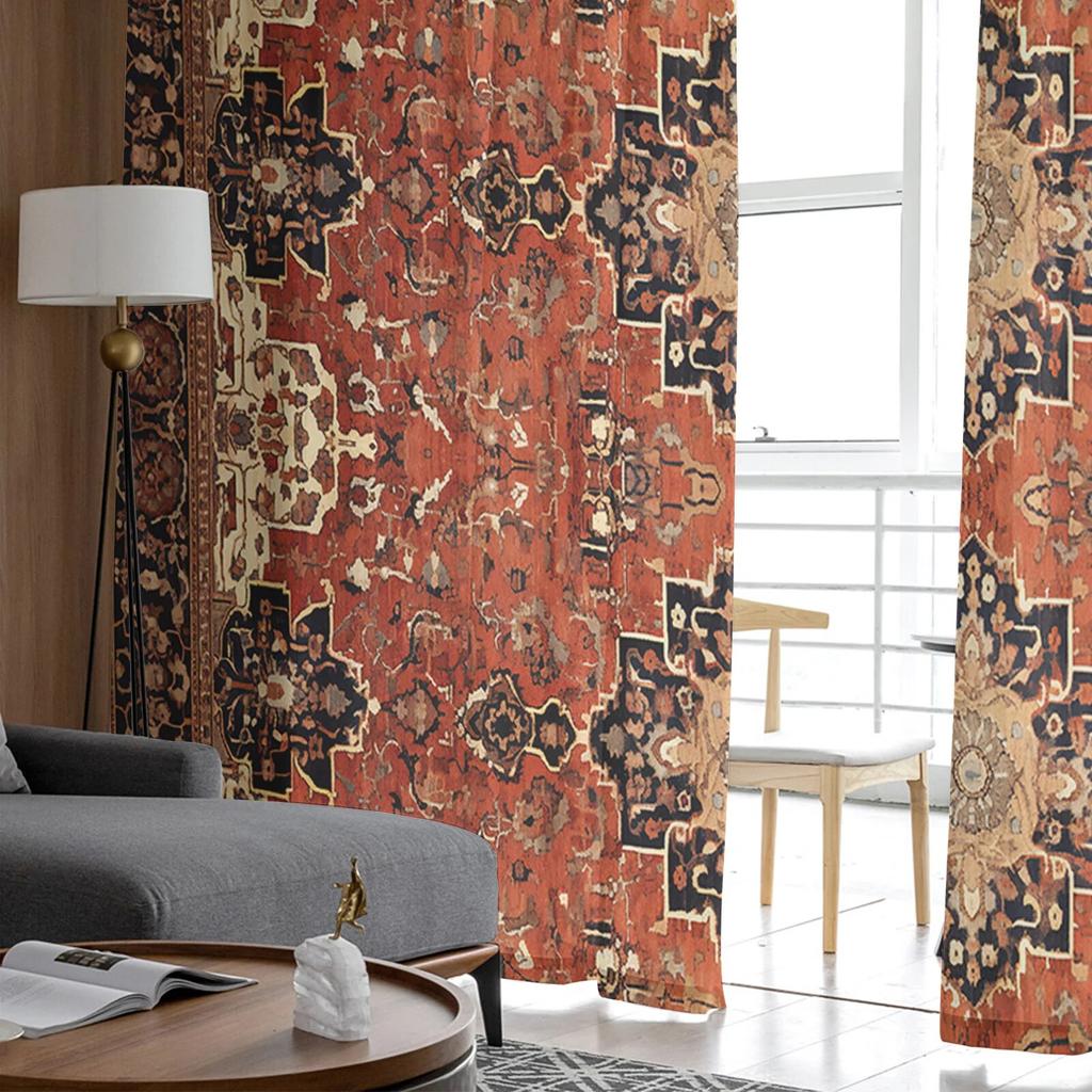 Retro Medieval Turkish Pattern Tulle Curtains for Living Room Sheer Curtain for Bedroom Kitchen Blinds Voile Curtains