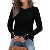 Womens Fashion Long Sleeve Button Cuff Soft Knit Pullover Trendy Tops Solid Color