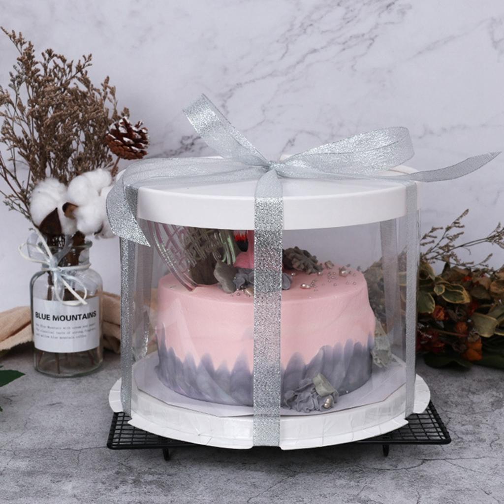 Plastic Transparent Cake Box Round Cake Packaging Boxes Organizer for Home Dessert Shop (White Sing
