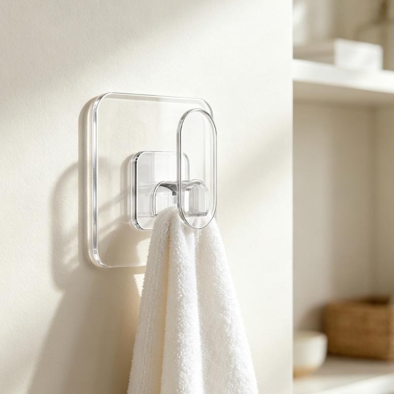 Adhesive Utility Set for Home Storage, Clear 10 Pack PC Plastic Hooks for Towels, Hats, Keys and Other Daily Items in Indoor Rooms