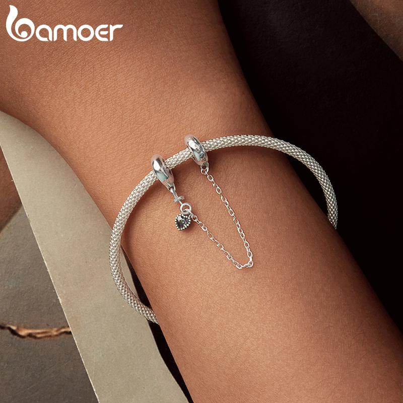 BAMOER 925 Sterling Silver Peace Charm Anti War Charm Peace & Love Silicone Safety Chain Fit Original Bracelet Necklace DIY Gift