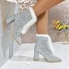 2025 Hot Sale Elegant Women's Sexy Sequinned Ankle Boots Women Shoes Lace Up High Heels Pointy Toe Modern Lady Booties Female