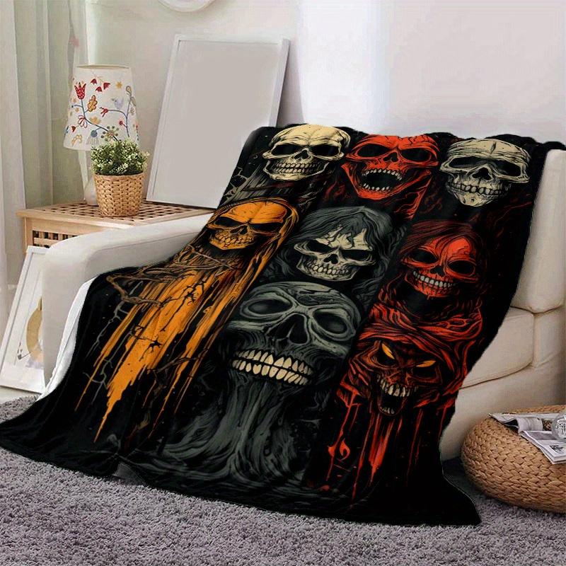 1pc Skeleton Printing Lightweight Flannel Blanket, Comfortable and Warm Blanket, for Camping Sofa Bed and Couch Office, Gift