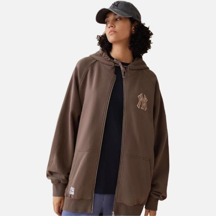 New Era FW24 MLB Vintage Academy Club Series New York Yankees Zipper Loose Long Sleeve Hooded Jacket Unisex Jackets Brown 14385214