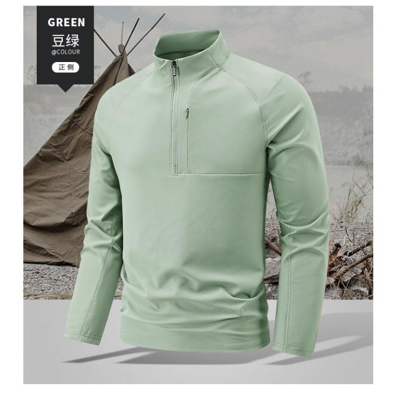 Polo da uomo a maniche lunghe con mezza zip, ad asciugatura rapida, in seta ghiacciata, per fitness e corsa