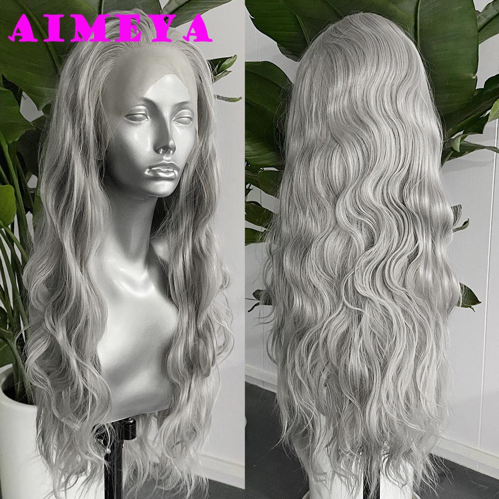 

AIMEYA Green Lace Wig Long Loose Curly Teal Synthetic Lace Front Wig for Women Heat Resistant Hair Colorful Cosplay Daily Use (Silver,24inches) серебряный